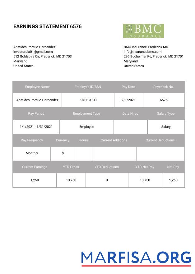 Downloadable BMC Insurance Play Stub download for verification